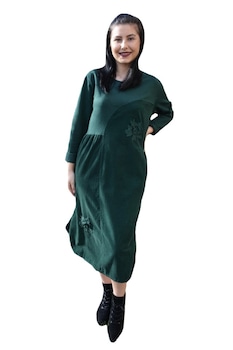 rochie casual cu insertii de catifea si flori brodate dampj exclussive verde imagen 47_0_
0
