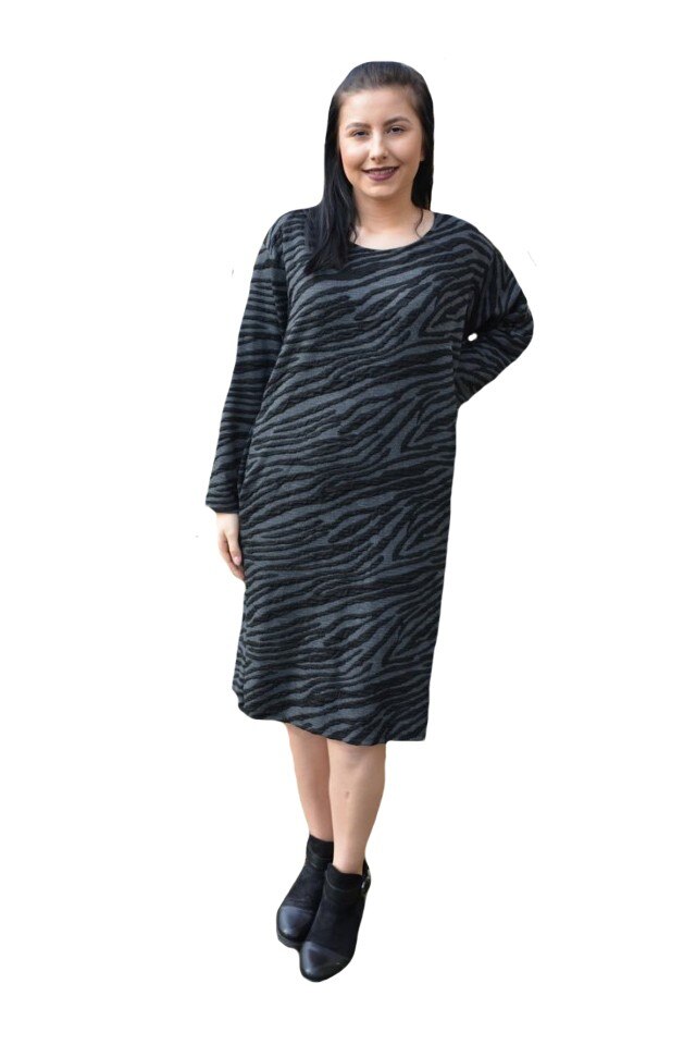 Rochie casual cu imprimeu de leopard,D&J Exclussive, Negru