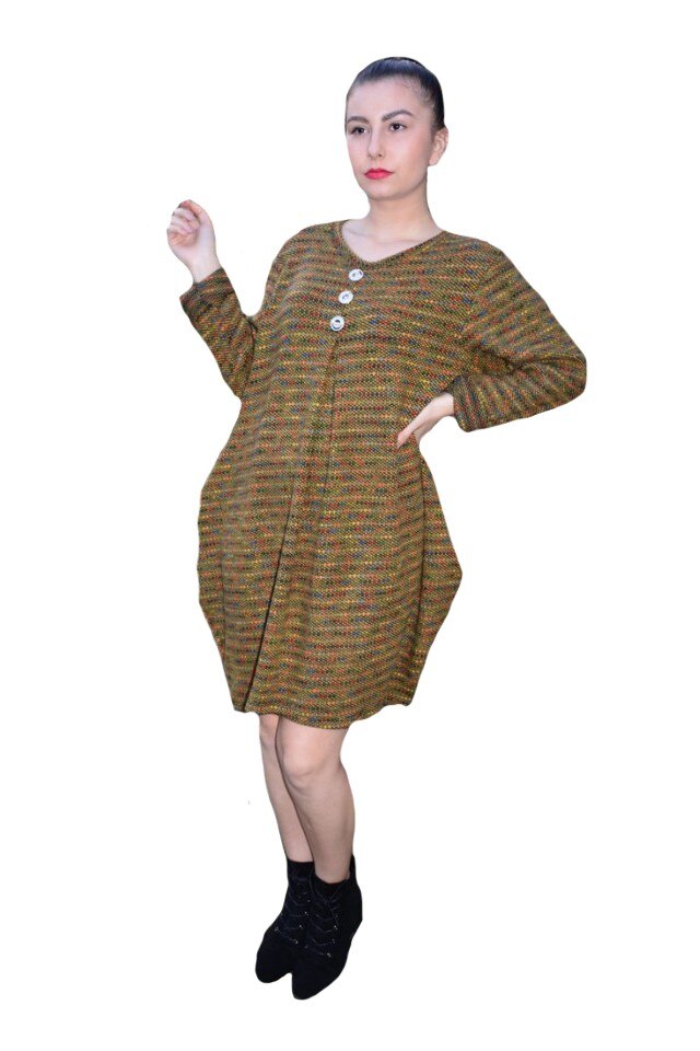 Rochie casual din tricot,cu imprimeu,D&J Exclussive, Maro