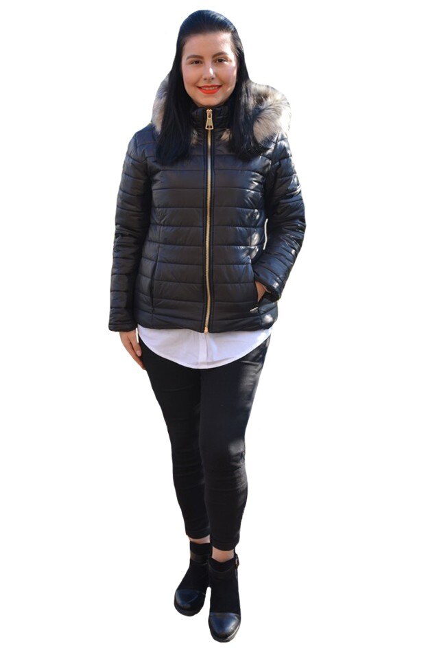 Geaca rafinata din fas cu gluga detasabila, D&J Exclussive, Negru