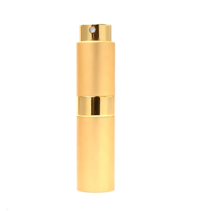 Kozmetikai tartály DROPY® spray típusú permetezővel, illóolajokhoz vagy parfümökhöz, 10 ml Twist mechanizmus, arany