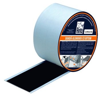 Banda aluminiu cu bitum,Rino,1,2mmx300mmx10m Banda aluminiu cu bitum,Rino,1,2mmx300mmx10m