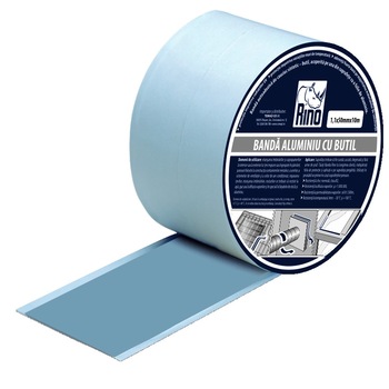 Banda aluminiu cu butil Rino, 1,1 mm x 150 mm x 10 m Banda aluminiu cu butil Rino, 1,1 mm x 150 mm x 10 m