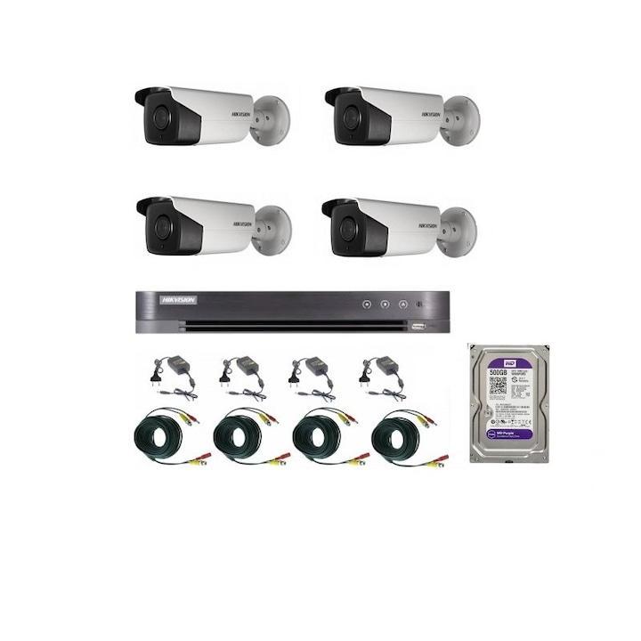 Sistem supraveghere complet Uniarch, 4 camere IP 2MP, infrarosu 30m, NVR 4 canale, HDD 500GB