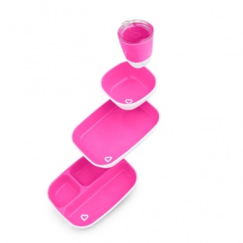 Set complet pentru servirea mesei, 7 piese, Color Me Hungry, Munchkin®, Roz Set complet pentru servirea mesei, 7 piese, Color Me Hungry, Munchkin®, Roz