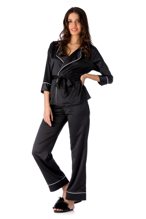 En Privé, Pijama din satin Iris, Negru