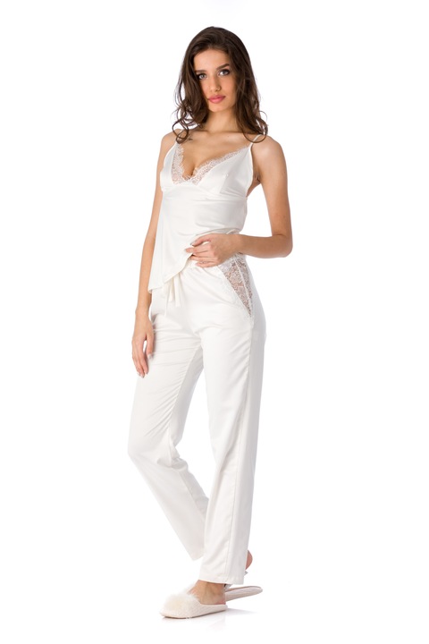 En Privé, Pijama cu garnituri de dantela Lily, Alb/Alb fildes/Ecru