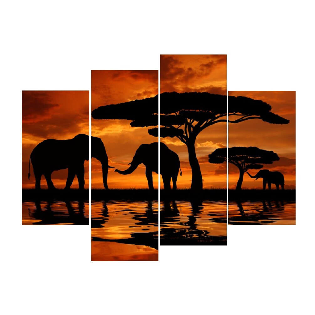 Tablou multicanvas 4 piese Elefanti 2, 120 x 90 cm