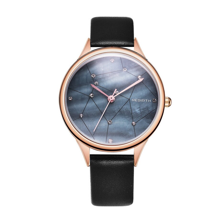 Ceas dama, Rebirth CS1118, curea piele, model negru, cadran gri inchis