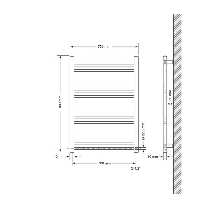 Radiator (calorifer) baie electric cu termostat 600 W, ECD Germany, model Sahara, 750 x 800 mm, antracit, curbat, racordare laterala, port-prosop