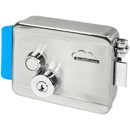Yala electromagnetica SilverCloud YE910, 12V, din inox, cu butuc dublu si buton, Fail Secure NO, compatibila cu sisteme de control acces