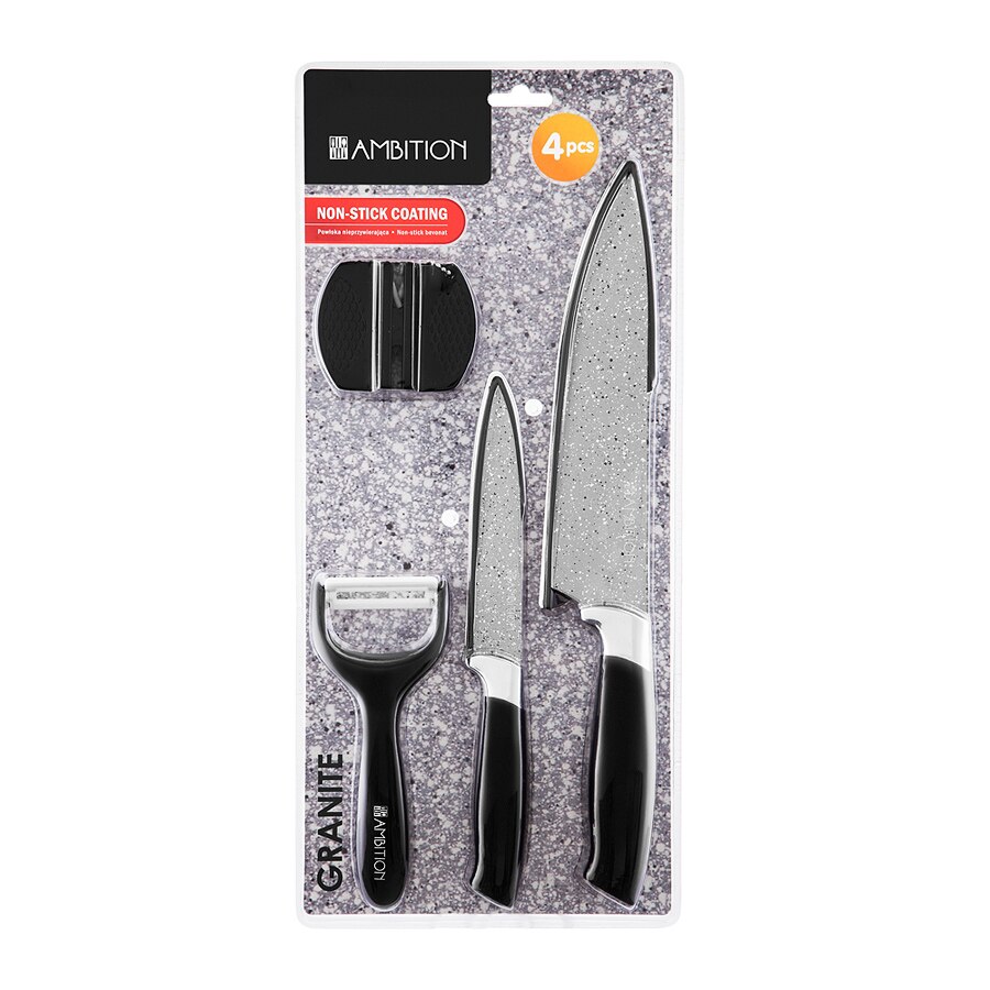 Set 4 piese, 2 cutite, ascutitor si curatator, Ambition