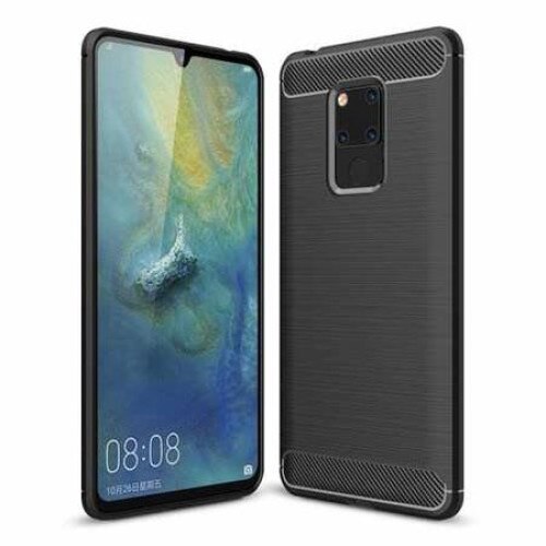 Husa spate, carcasa antisoc silicon cu insertii carbon, pentru Huawei Mate 20 X, Negru