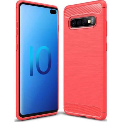 Husa protectie spate carbon, soft silicon, pentru Samsung Galaxy S10 capac de protectie, carcasa, bumper, Rosu