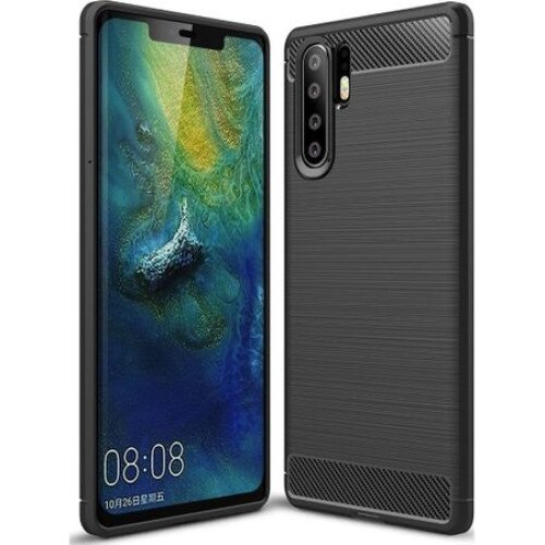 Husa spate antisoc din silicon cu insertii carbon, pentru Huawei P30 Pro, Negru