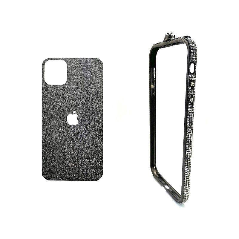 Bumper din metal cu folie de protectie spate pentru Apple iPhone 11, Negru