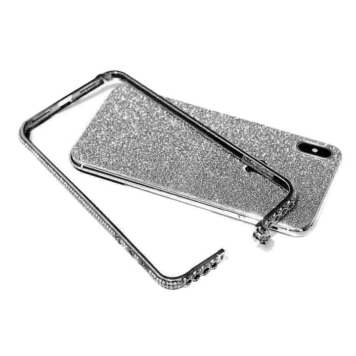 Bumper din metal cu folie de protectie spate pentru Apple iPhone XR, Negru