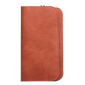 Portofel piele naturala slim universal, inchidere cu capsa, slot carduri bancnote, telefon - Qialino, Maro tabac Portofel piele naturala slim universal, inchidere cu capsa, slot carduri bancnote, telefon - Qialino, Maro tabac