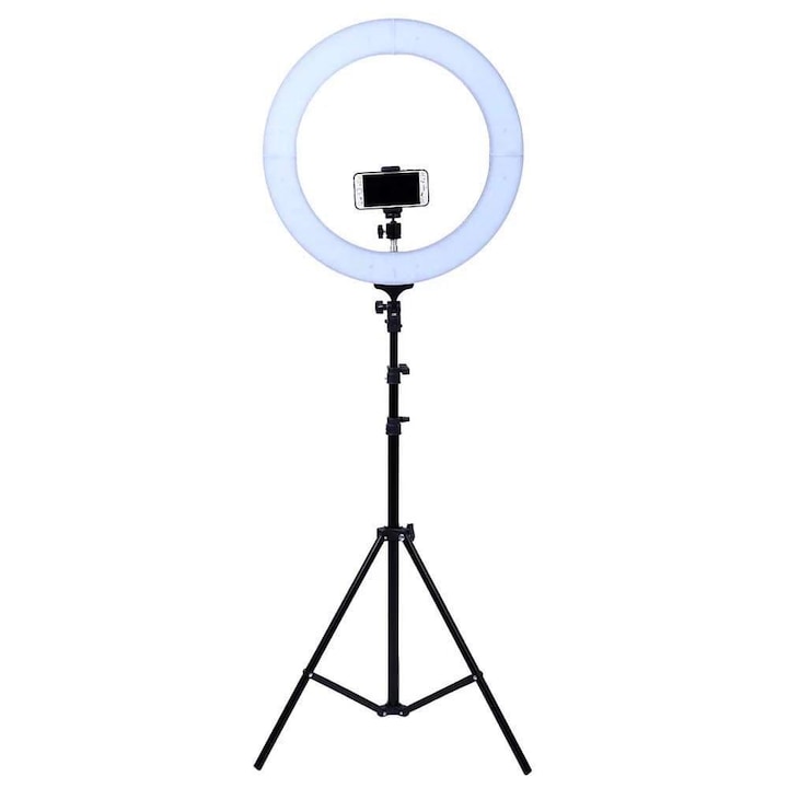 Ринг лампа Ring Light Pro, LED, Триножник, Стойка за камера / телефон, Студена / топла светлина, 90 w, 48 cm
