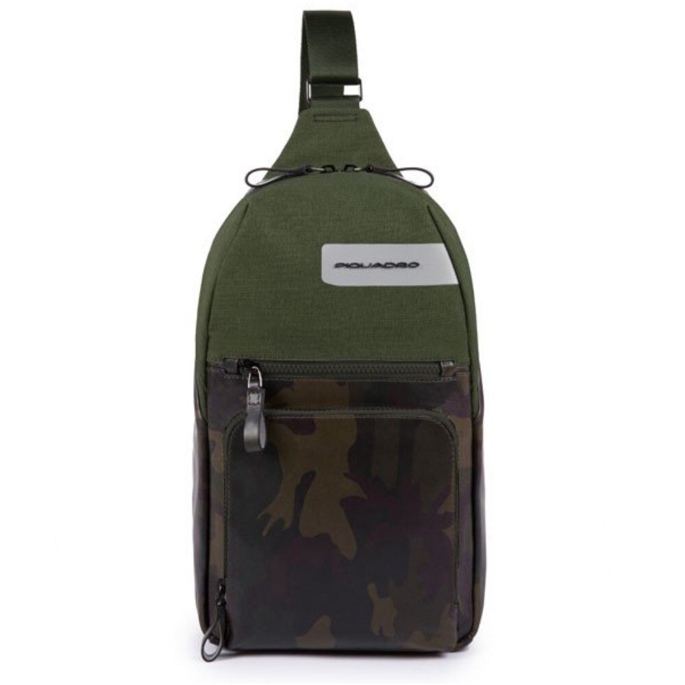 Rucsac cu o curea de umar port iPad si buzunar pentru Connequ Piquadro din tesut si piele CA4805W98/VE verde