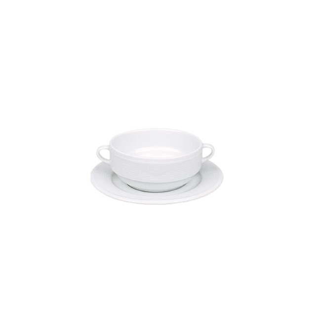 Bol cu manere si farfurie suport 380ml din portelan 19cm Colectia SATURN