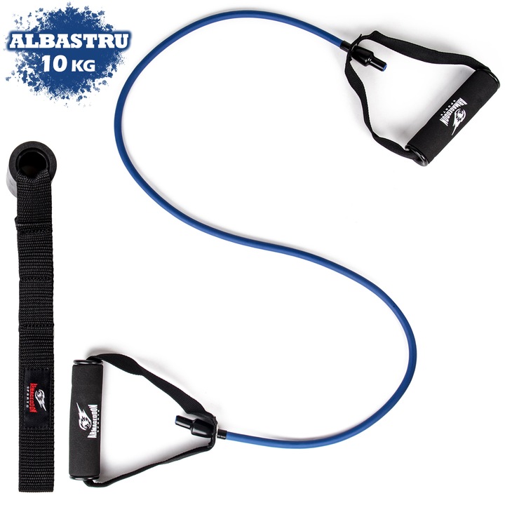 Set de Coarda Elastica Pentru Antrenament Si Ancora pentru usa - 10kg, Albastru - Ideal pentru Fitness, Yoga, Performanta, Recuperare, Exercitii fizice, Antrenament acasa Armageddon Sports