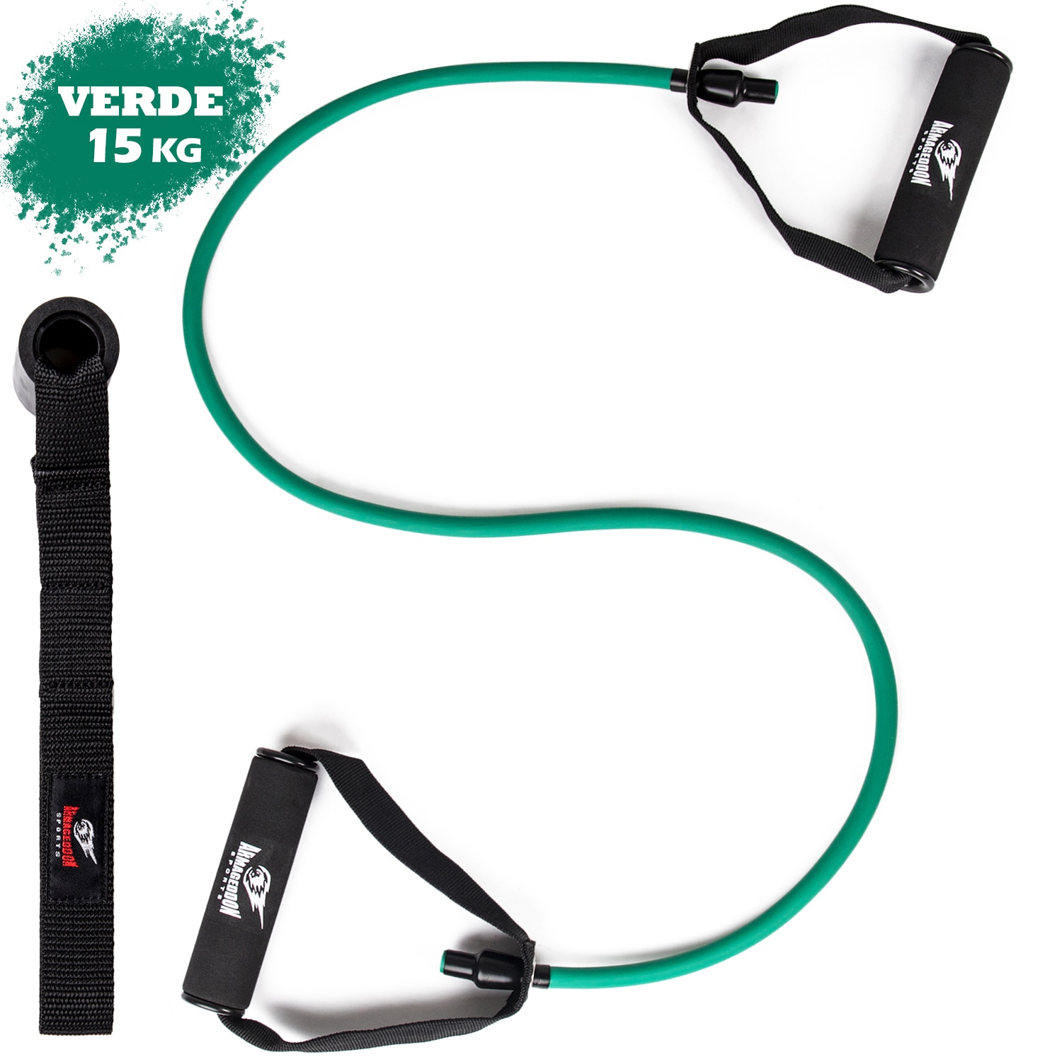 Coarda Elastica Pentru Antrenament Ancora pentru usa - 15kg, Verde - Ideal pentru Fitness, Yoga, Performanta, Recuperare, Exercitii fizice, Antrenament acasa Armageddon Sports