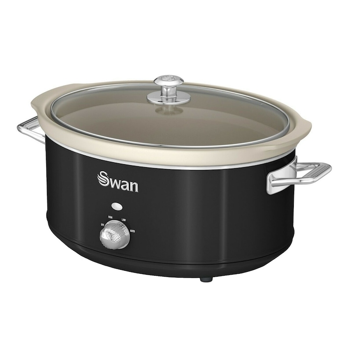 Oala electrica Slow cooker Swan SF17021BN, Retro, Capacitate 3.5 Litri, Vas ceramic