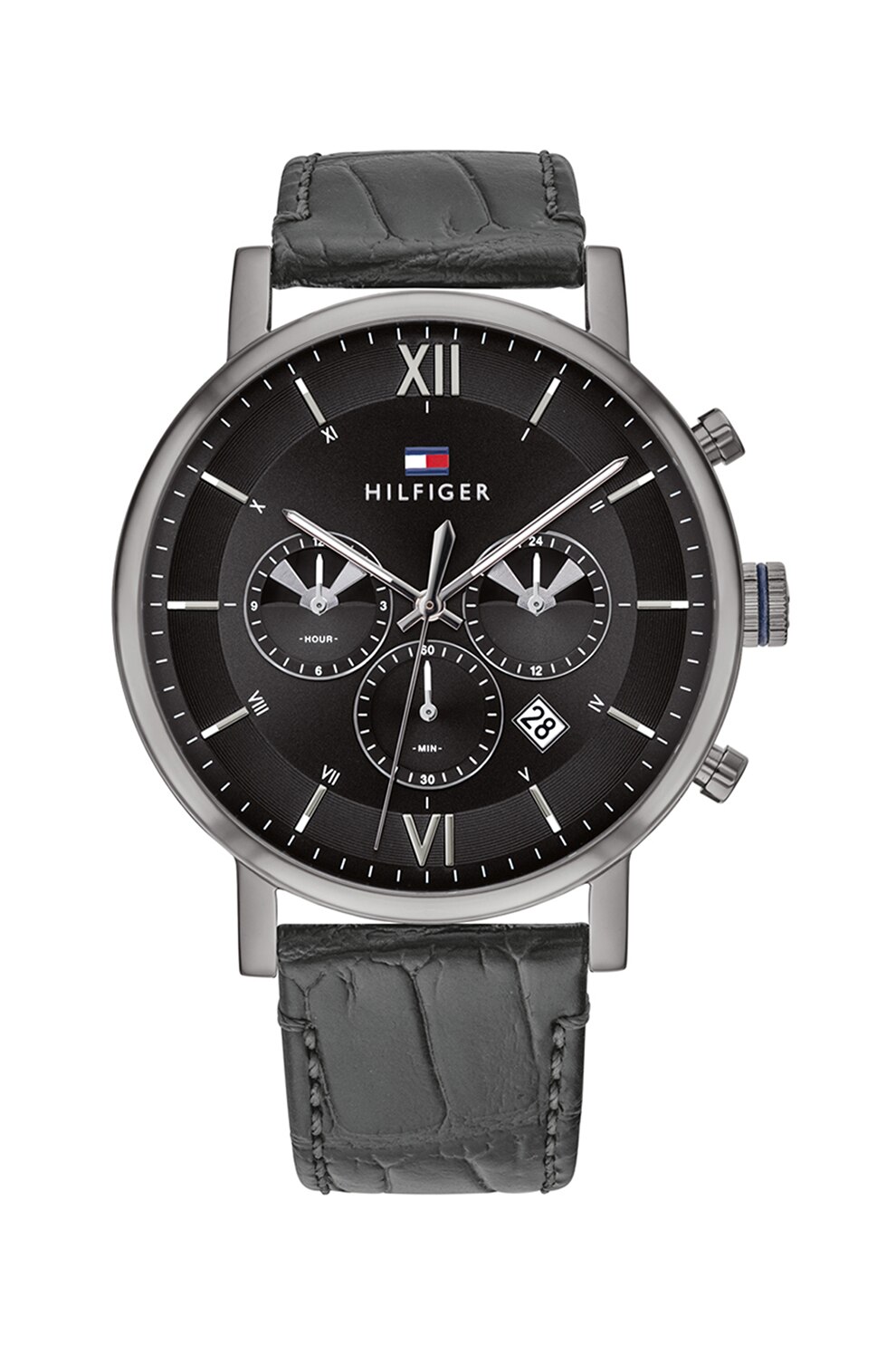 Tommy Hilfiger, Ceas cronograf cu o curea din piele, Negru