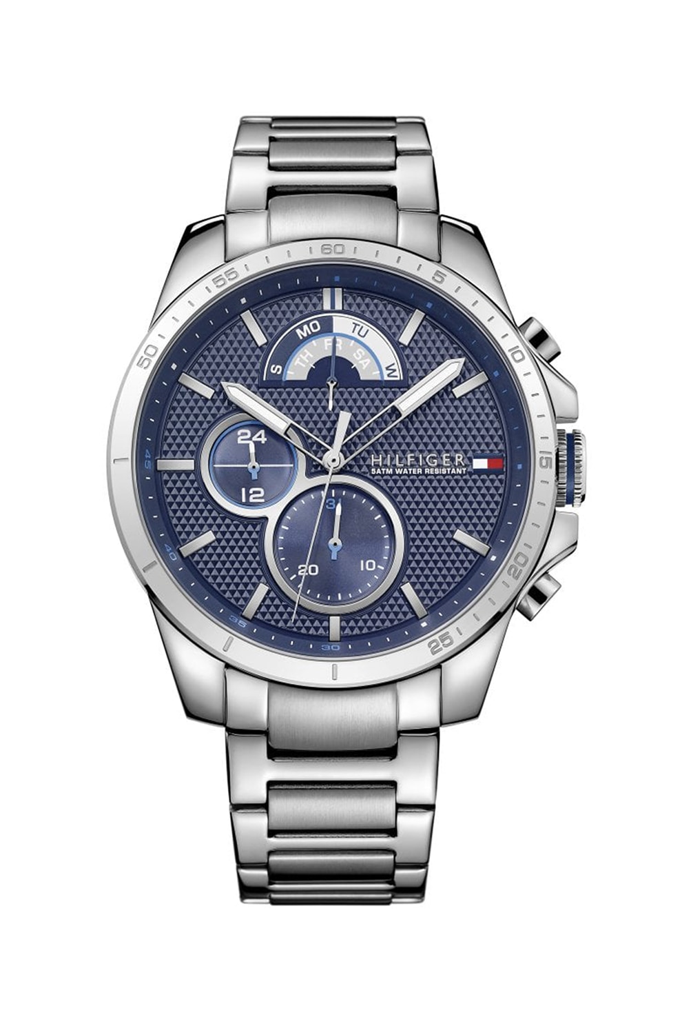 Tommy Hilfiger, Ceas cu functii multiple si bratara metalica, Argintiu