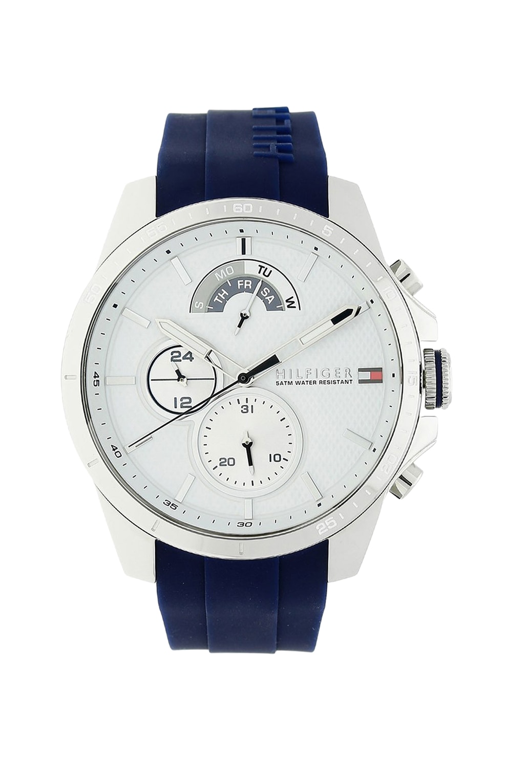 Tommy Hilfiger, Ceas cu functii multiple si cu o curea din silicon, Bleumarin