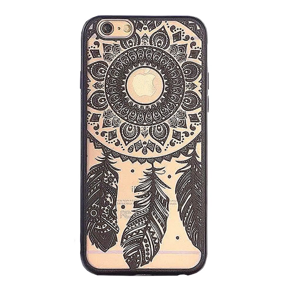 Husa de protectie pentru iPhone 6S, protectie spate, capac de protectie, bumper, model tribal, Negru transparent, BBL794