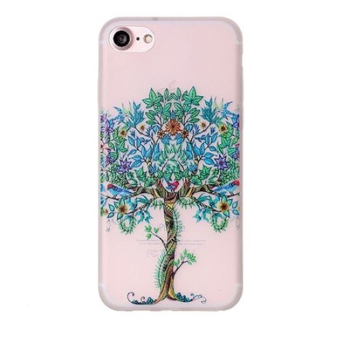 Husa de protectie pentru iPhone 7, protectie spate, capac de protectie, model copac multicolor, fosforescent, Alb transparent
