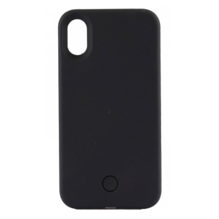 Selfie Case tok iPhone XS-hez, Beépített LED-ek, Fokozott védelem, Fekete