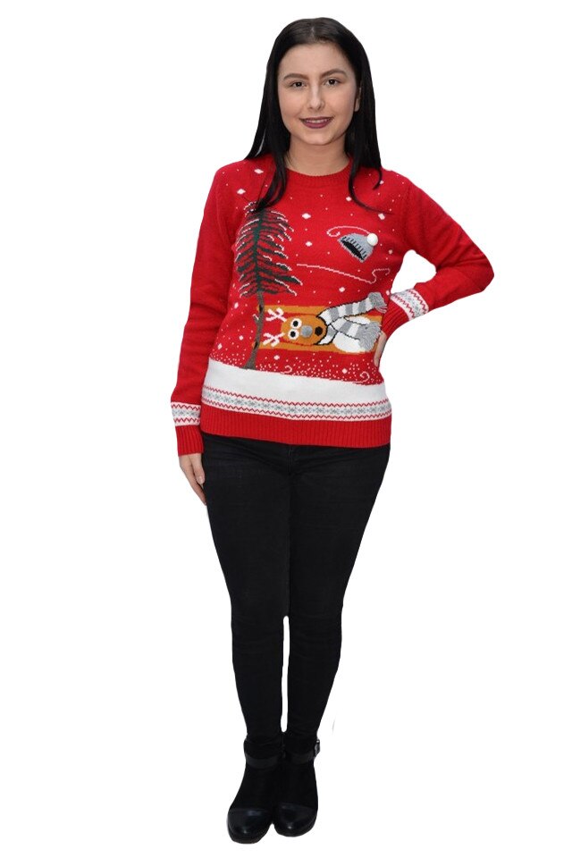 Pulover cu aplicatii de mos, D&J Exclussive, Rosu