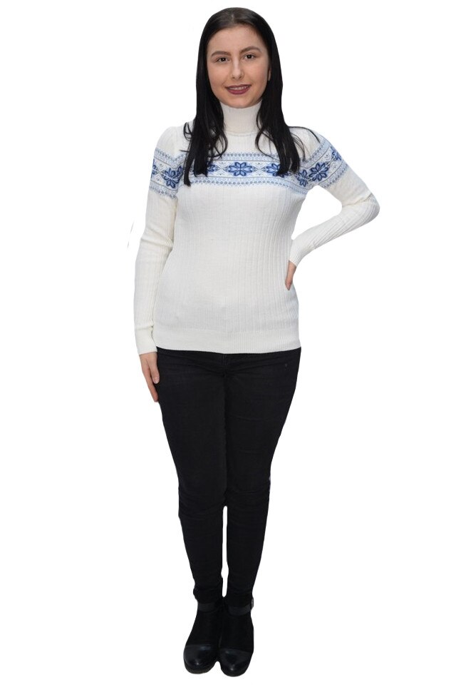 Pulover cu aplicatii de mos, D&J Exclussive, Alb