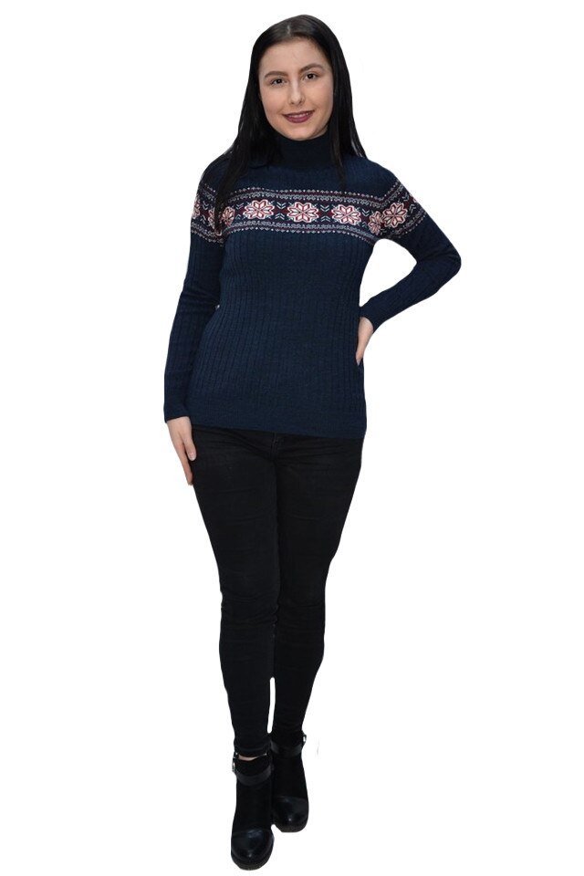 Pulover cu aplicatii de mos, D&J Exclussive, Bleumarin-rosu