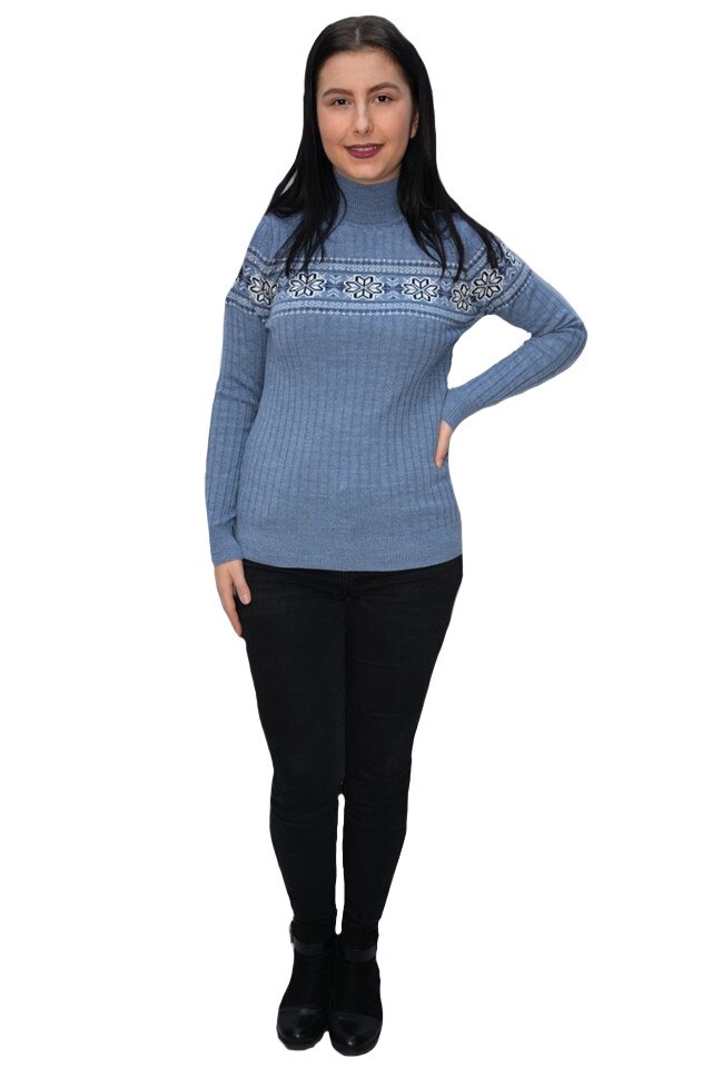 Pulover cu aplicatii de mos, D&J Exclussive, Albastru