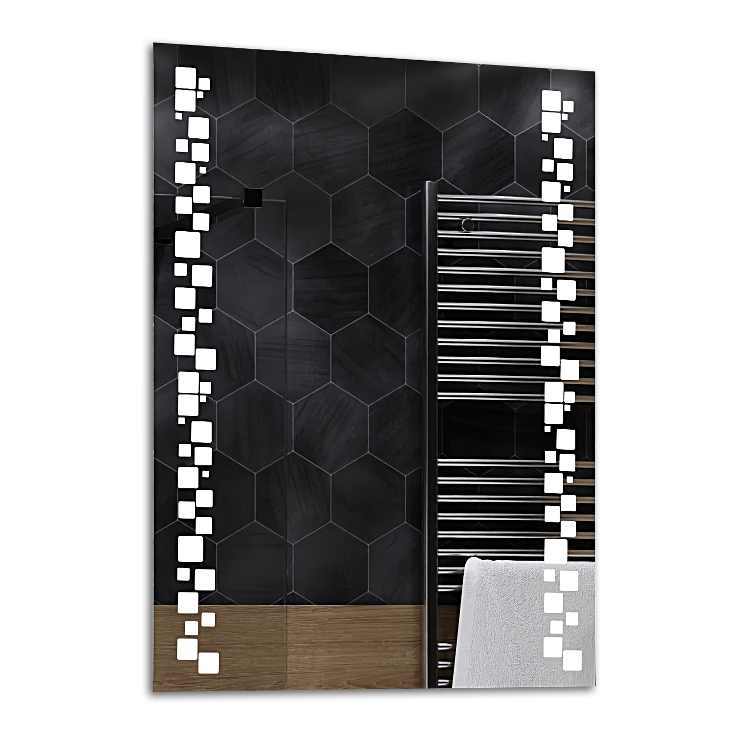 Oglinda pentru baie cu iluminare LED 60x70cm - Model Detroit ,Finisaj lucios din sticla, Argintiu