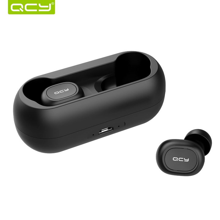 Безжични слушалки QCY T1c, Bluetooth 5.0, 3D звук, Черен
