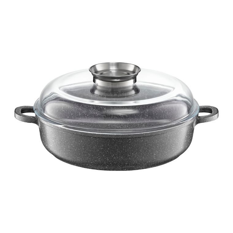 Tava ovala capac 28cm, Aroma Knob System invelis Qualum Basic Stone Silverstone