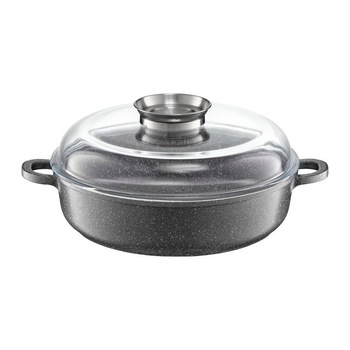 Tava ovala capac 28cm, Aroma Knob System invelis Qualum Basic Stone Silverstone Tava ovala capac 28cm, Aroma Knob System invelis Qualum Basic Stone Silverstone