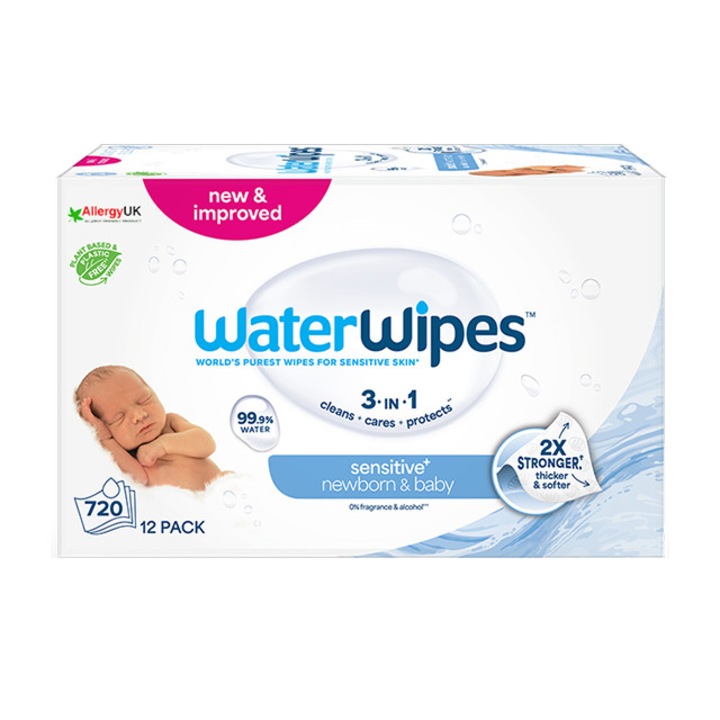 Мокри кърпички WaterWipes 99,9% вода, комплект от 12 пакета х 60 броя