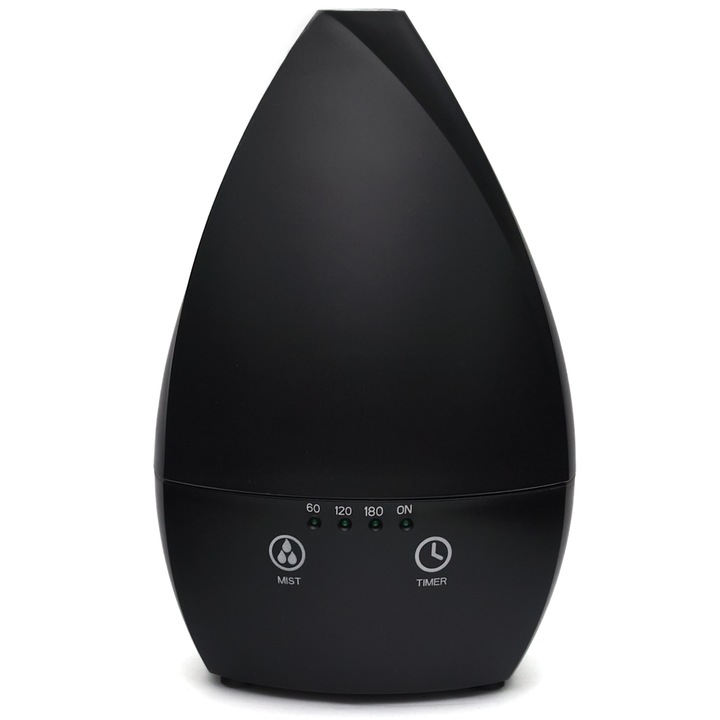 Difuzor de aroma Mohanna, Oprire automata/timer, Polipropilena, 200 ml, 120x190 mm, Negru mat