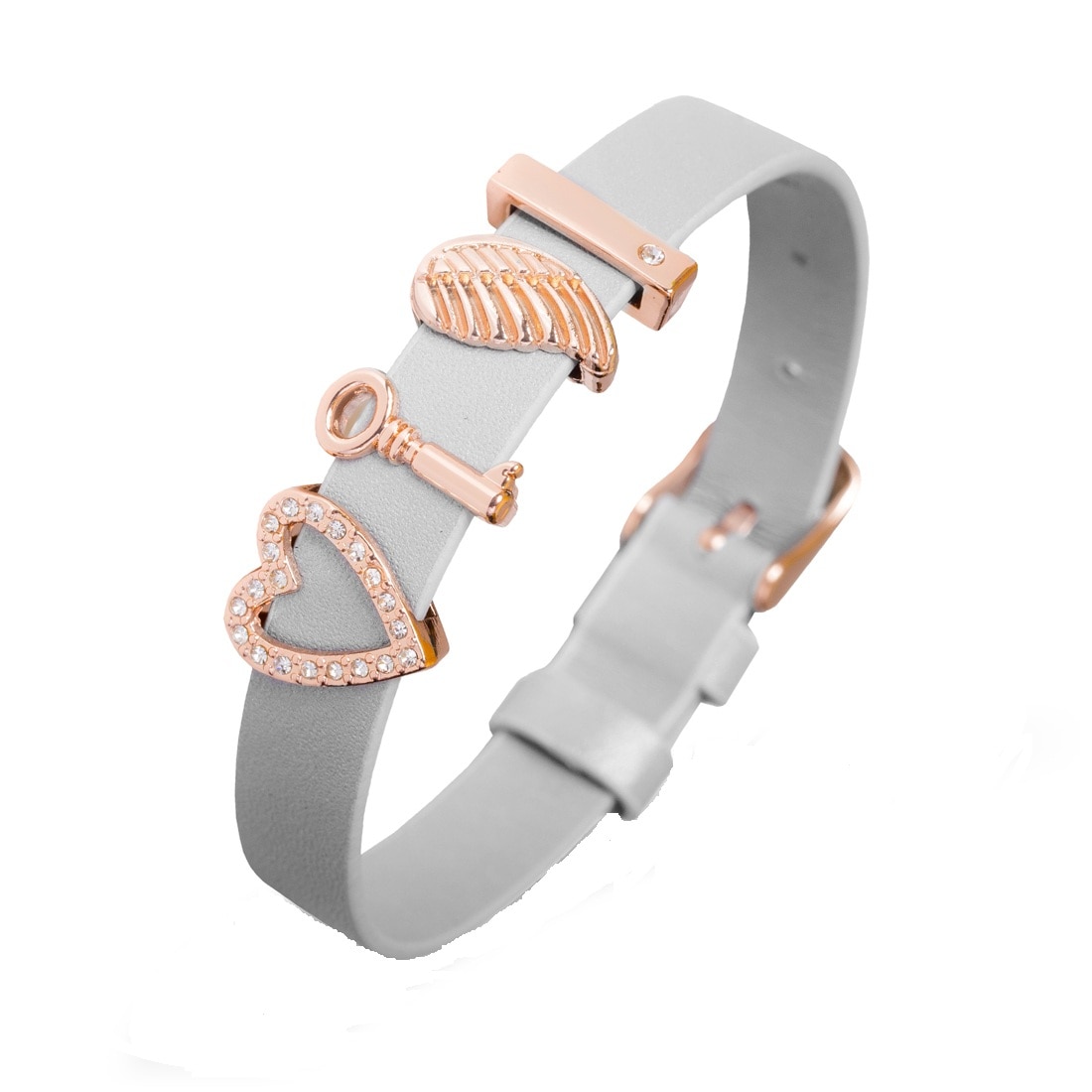 Bratara Pierre Ricaud PR149.9SL, dama, piele gri deschis, elemente inox Rose Gold