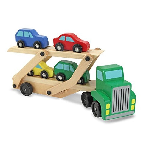 Set Camion lemn cu platforma transport si 4 masinute