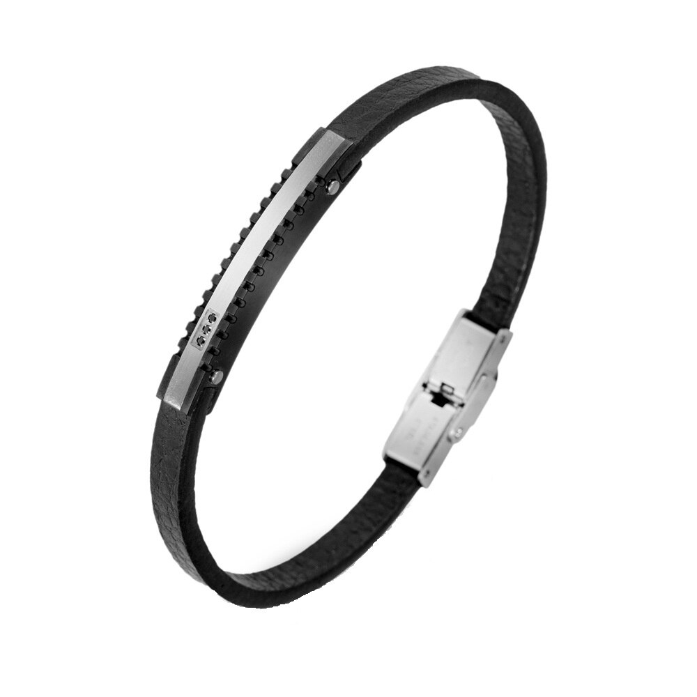 Bratara Pierre Ricaud PR614.YBL, barbateasca, neagra, piele, inox