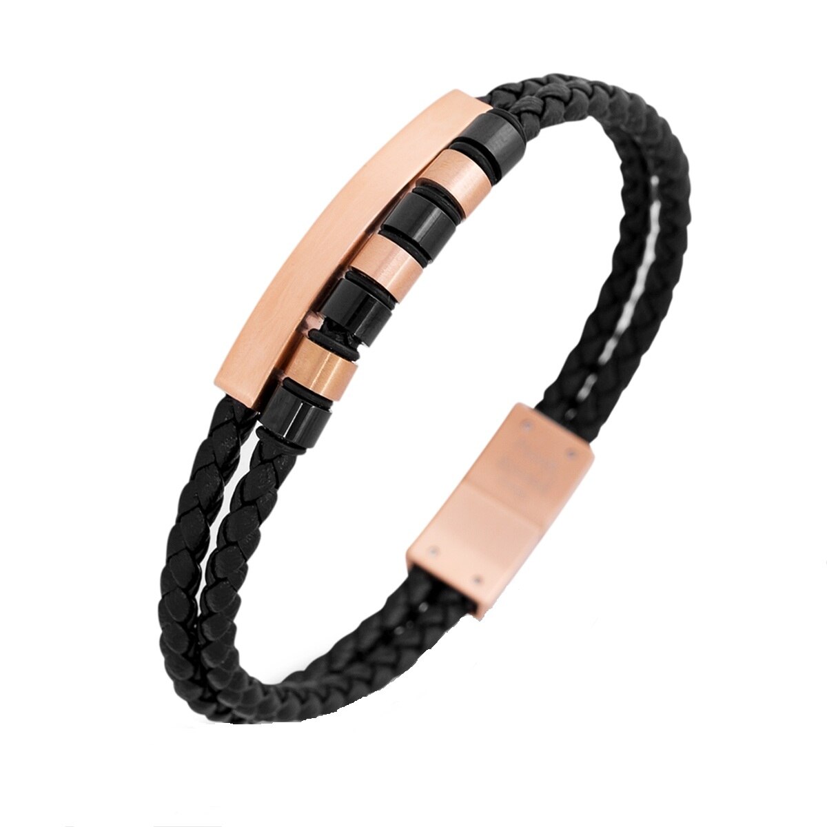 Bratara Pierre Ricaud PR627.9BL, barbateasca, piele neagra, inox Rose Gold
