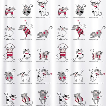 Perdea dus antibacteriana, Funny Cats, impermeabila, textila, 180 x 180 cm, Tatkraft Perdea dus antibacteriana, Funny Cats, impermeabila, textila, 180 x 180 cm, Tatkraft