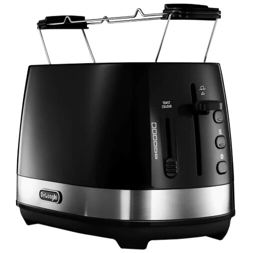 Prajitor de paine De'Longhi Active Line CTLA2103.BK, 900 W, 2 Felii, Control electronic rumenire, Suport de incalzire, Negru